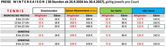 Hallentennispreise 2026/27